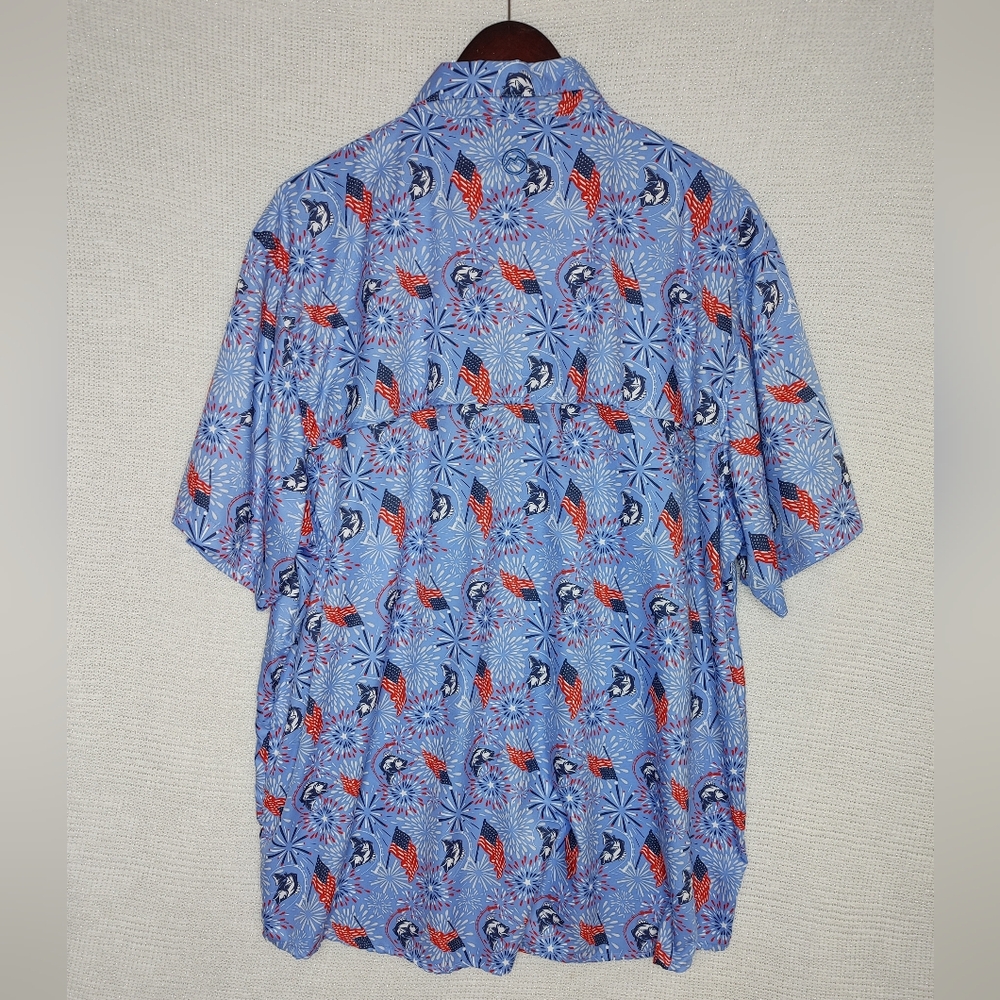 Magellan Outdoors Men's Americana Print Short Sleeve Shirt, Blue 2XL - Picture 3 of 6